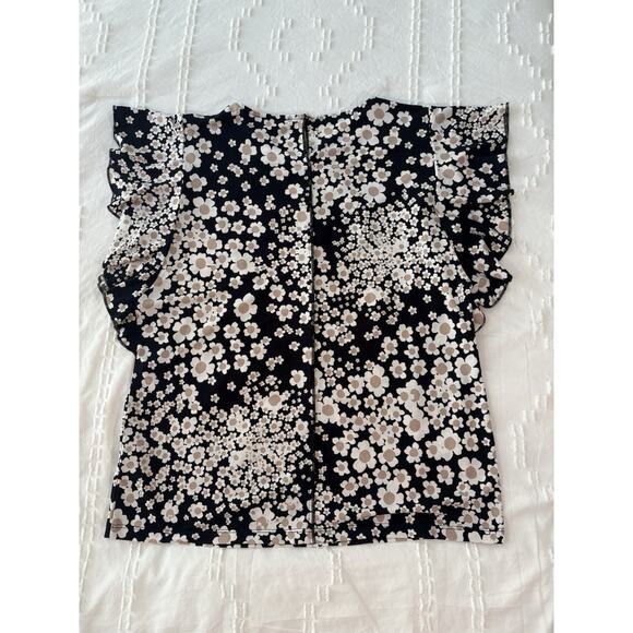 Tommy Hilfiger Navy Tan White Daisy Floral Ruffle Sleeve Cottagecore Top M - Picture 7 of 7